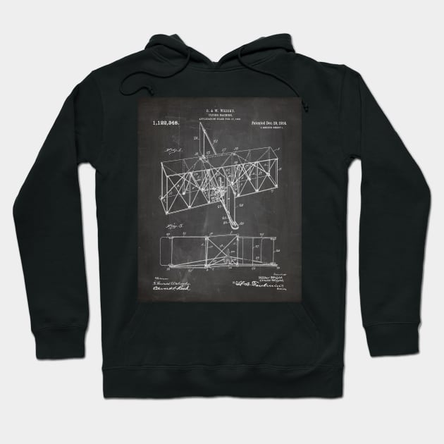 Wright Brothers Machine Patent - Airplane Art - Black Chalkboard Hoodie by patentpress